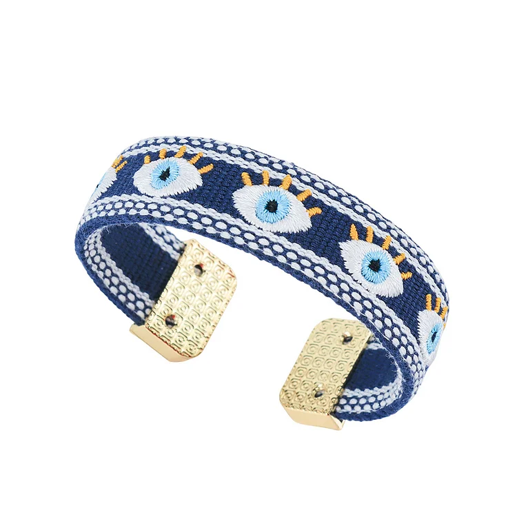 Devil's Eye Embroidered Stainless Steel Cuff Bracelet