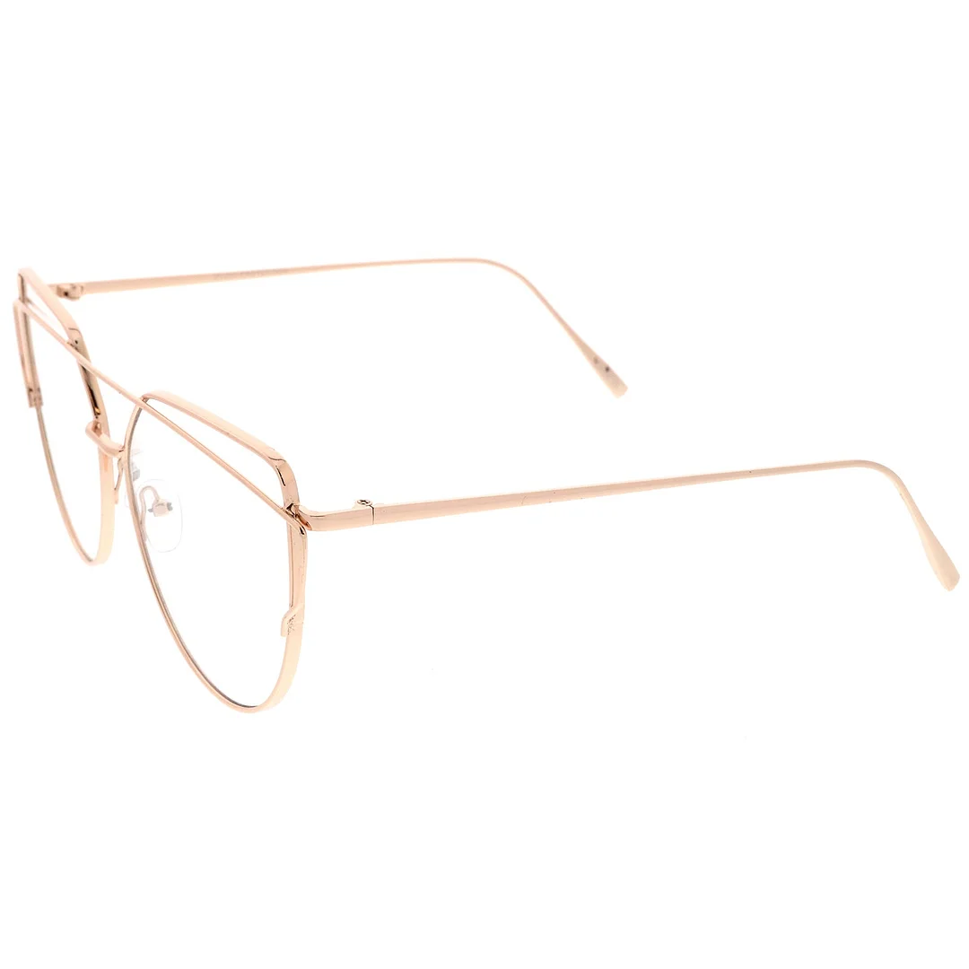 Oversize Metal Frame Thin Temple Clear Flat Lens Aviator Eyeglasses 62mm