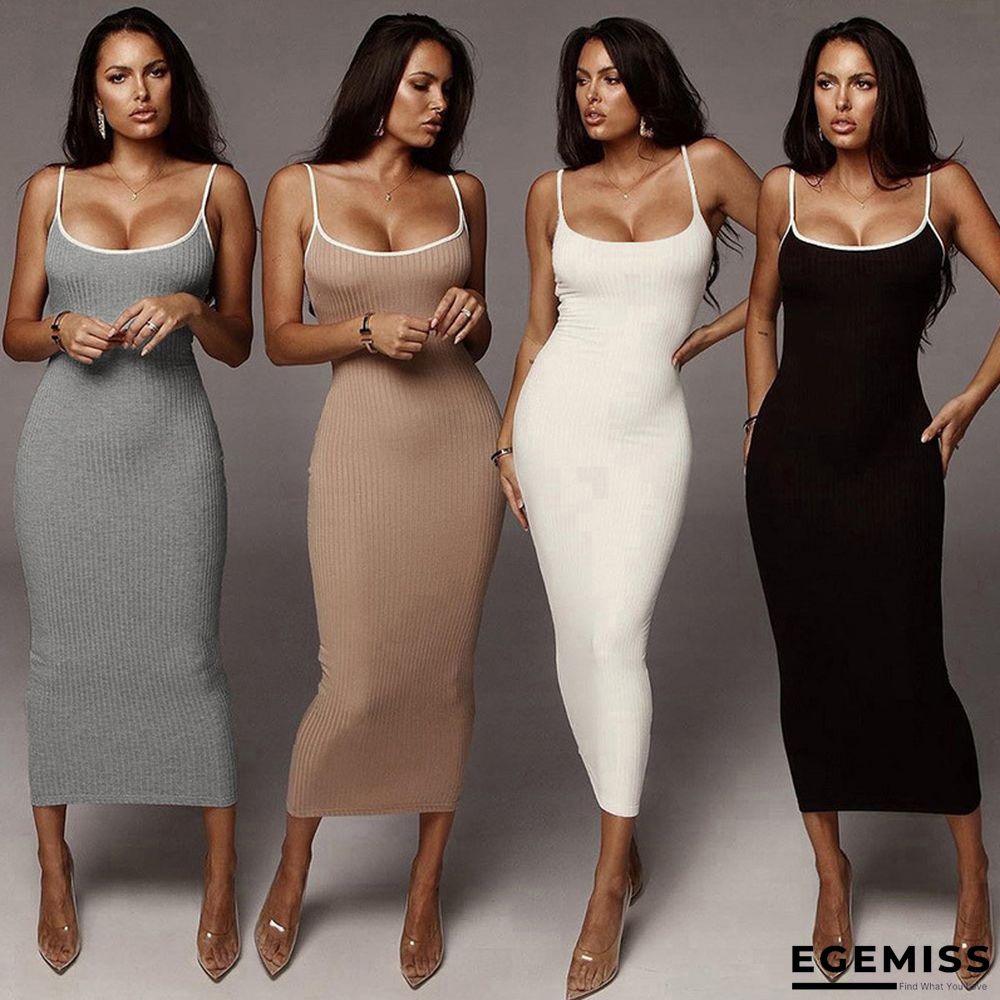 Contrast Color Suspender Sexy Backpack Hip Revealing Slim Dress For Women Black Dresses | EGEMISS