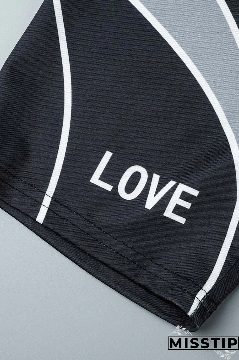 Black Casual Sportswear Print Patchwork O Neck Short Sleeve Two Pieces