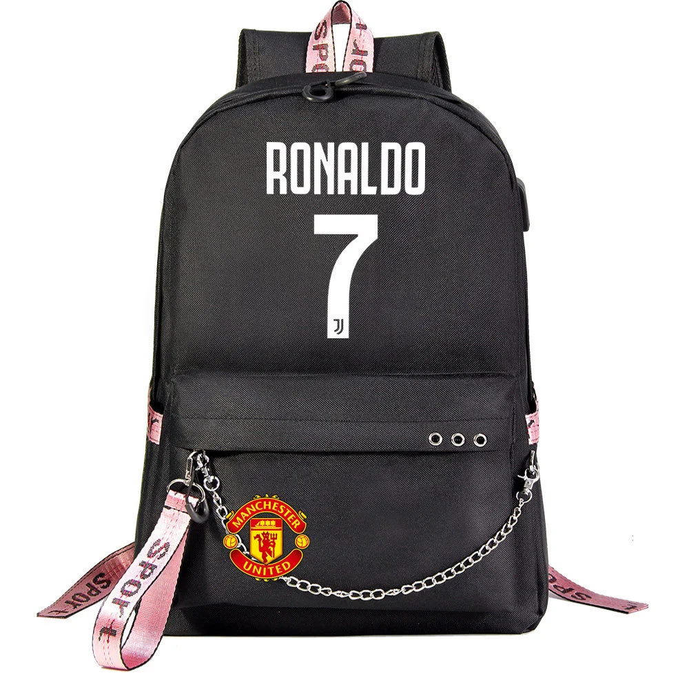 Buzzdaisy Cristiano Ronaldo Theme School Bag with 15-inch Laptop Compartment and USB Charging Cable