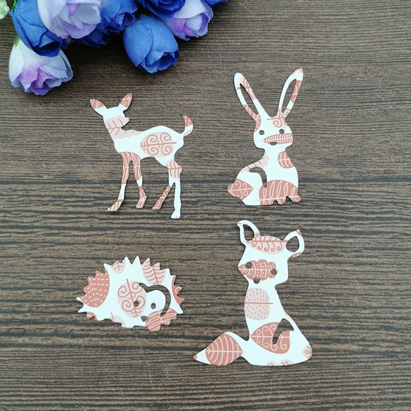 4Pcs Rabbit fox deer hedgeh Metal Cutting Dies Stencils For DIY Scrapbooking Decorative Embossing Handcraft Die Cutting Template