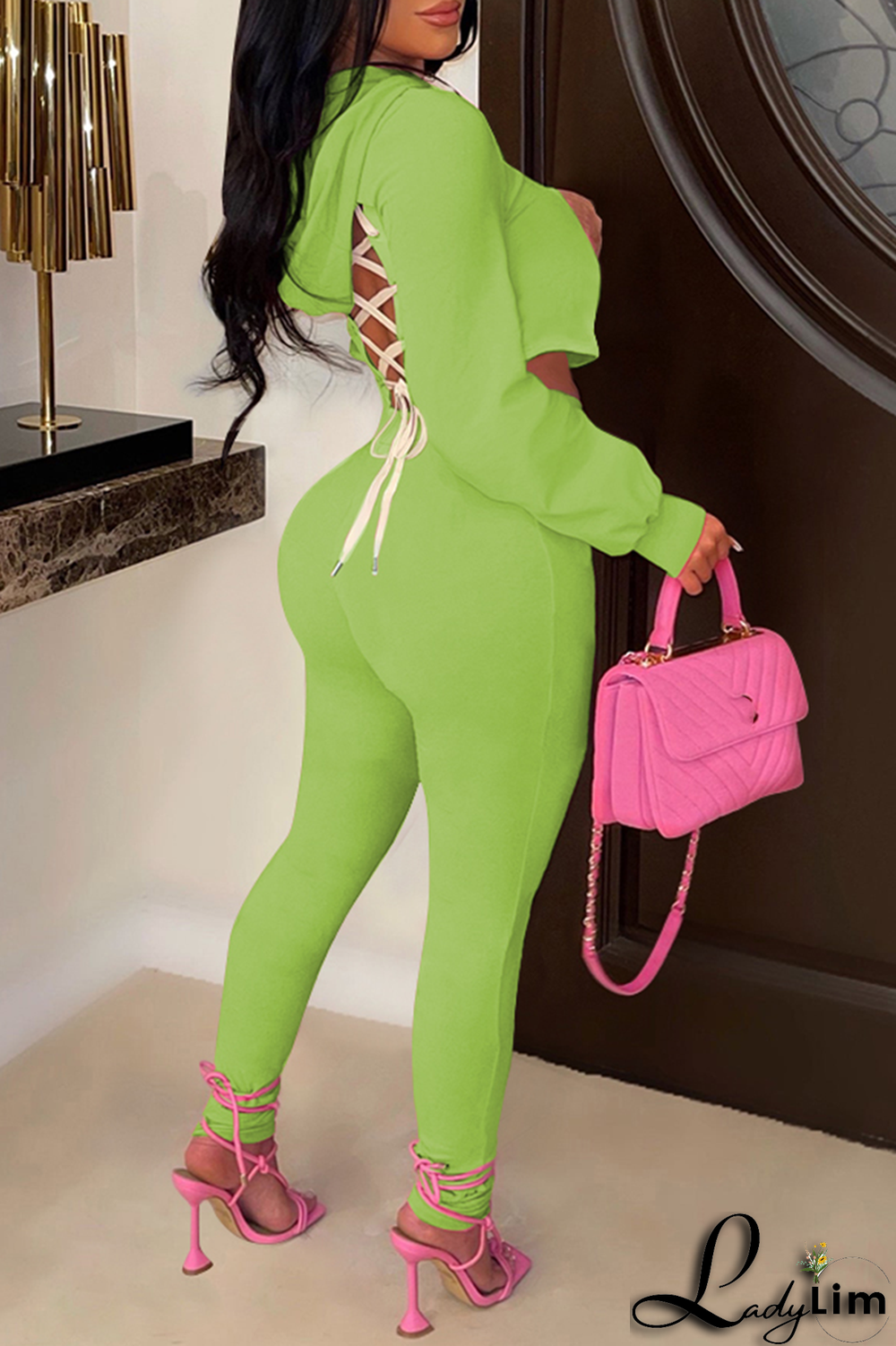 Black Casual Solid Draw String O Neck Long Sleeve Two Pieces