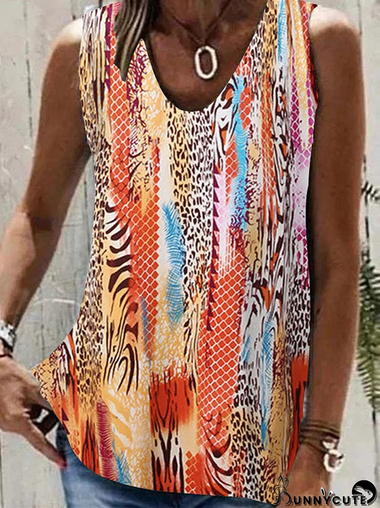 Women Sleeveless V-neck Printed Geometric Top