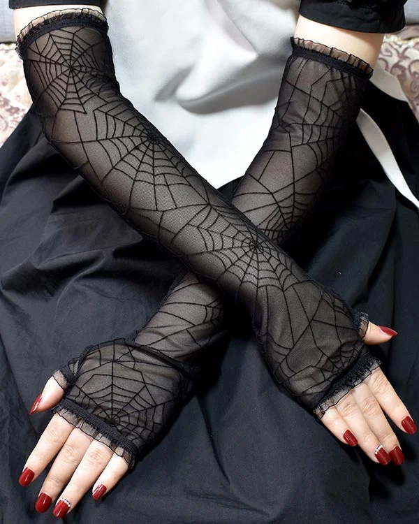 Halloween Gothic Black Mesh Gloves