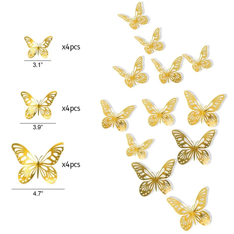 12Pcs 3D Hollow Butterfly Wall Sticker DIY Home Decoration Wall Art Decal Wedding Party Butterfly Kids Room Decors Christmas