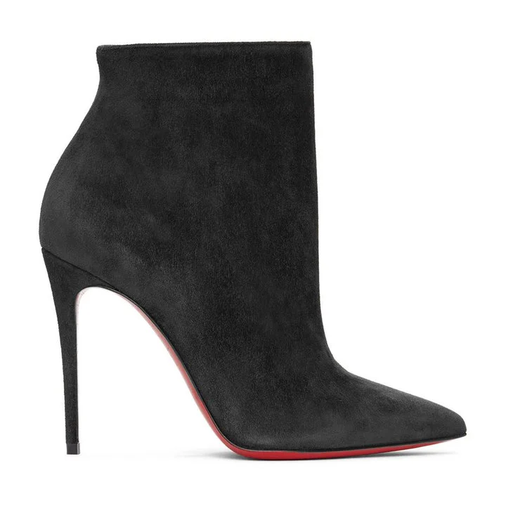 100mm Women's Closed Pointed Toe Stilettos Red Soles Ankle Boots Suede-vocosishoes