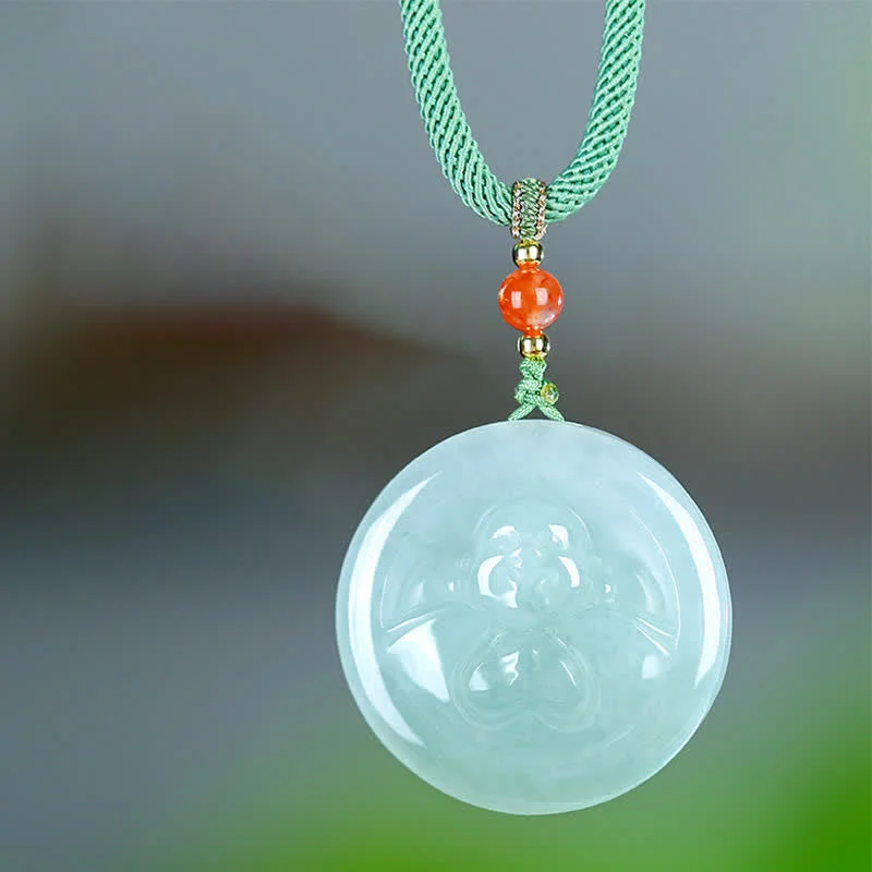 925 Sterling Silver Buddha Round Jade Prosperity Necklace Pendant