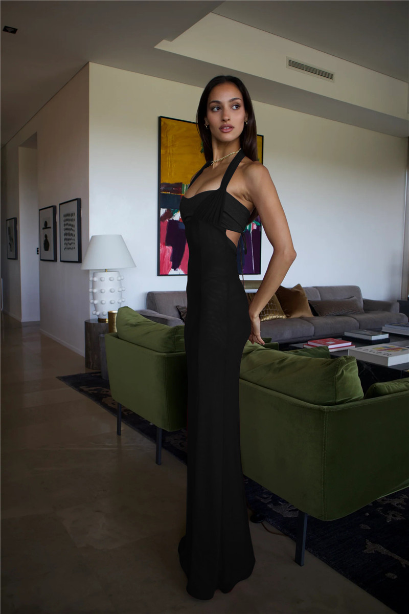 Ootddress Elegant Backless Sexy Maxi Dress For Women Fashion Lace-up Sleeveless Bodycon Club Party Evening Long Dress New