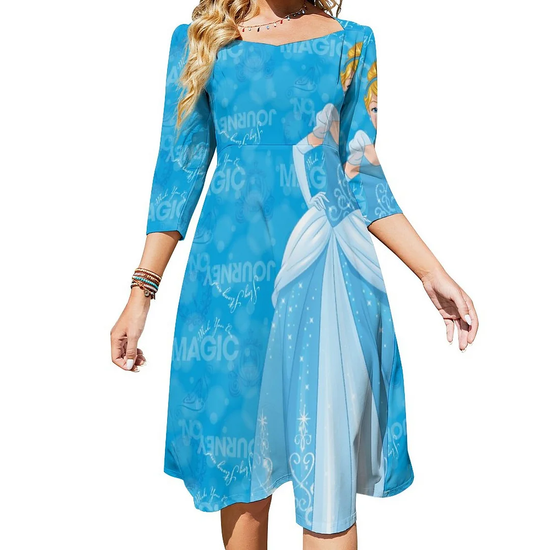 Cinderella Express Yourself Dress Sweetheart Tie Back Flared 3/4 Sleeve Midi Dresses