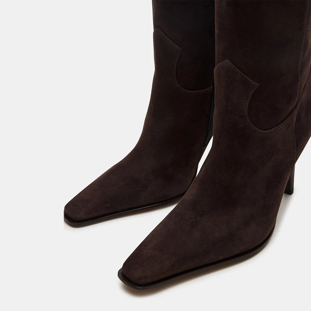 Chocolate Brown Knee High Stiletto Heeled Long Boots for Women