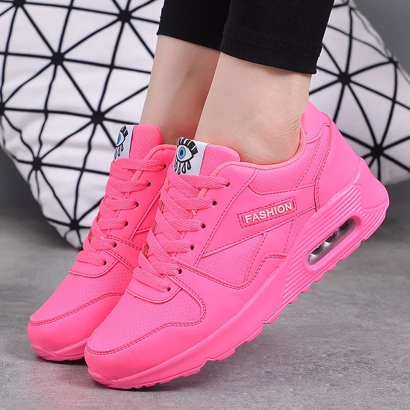 Women Fashion Sneakers Air Cushion Sports Shoes Pu Leather Blue Shoes White Pink Outdoor Walking Jogging Shoes Female Trainers