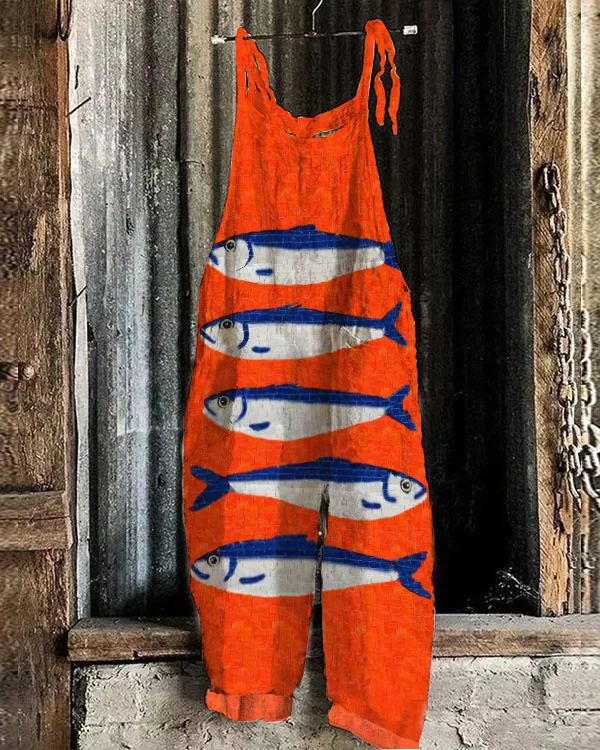 Fish Art Print Casual Wide-leg Jumpsuit