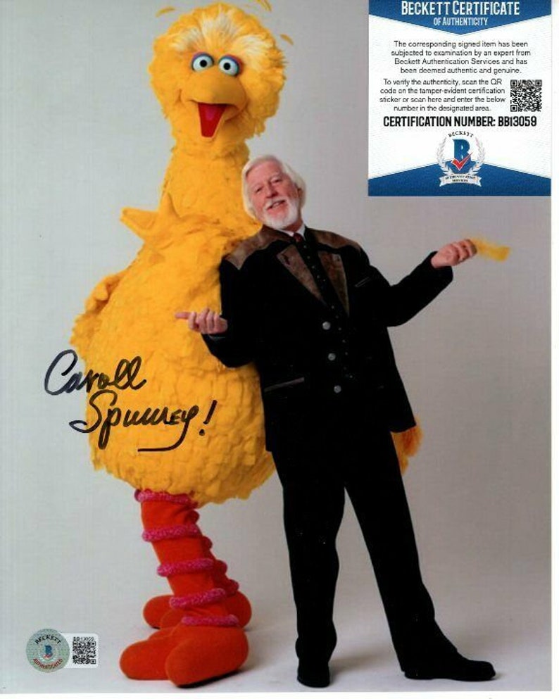 Caroll spinney signed sesame street big bird 8x10 Photo Poster painting beckett bas