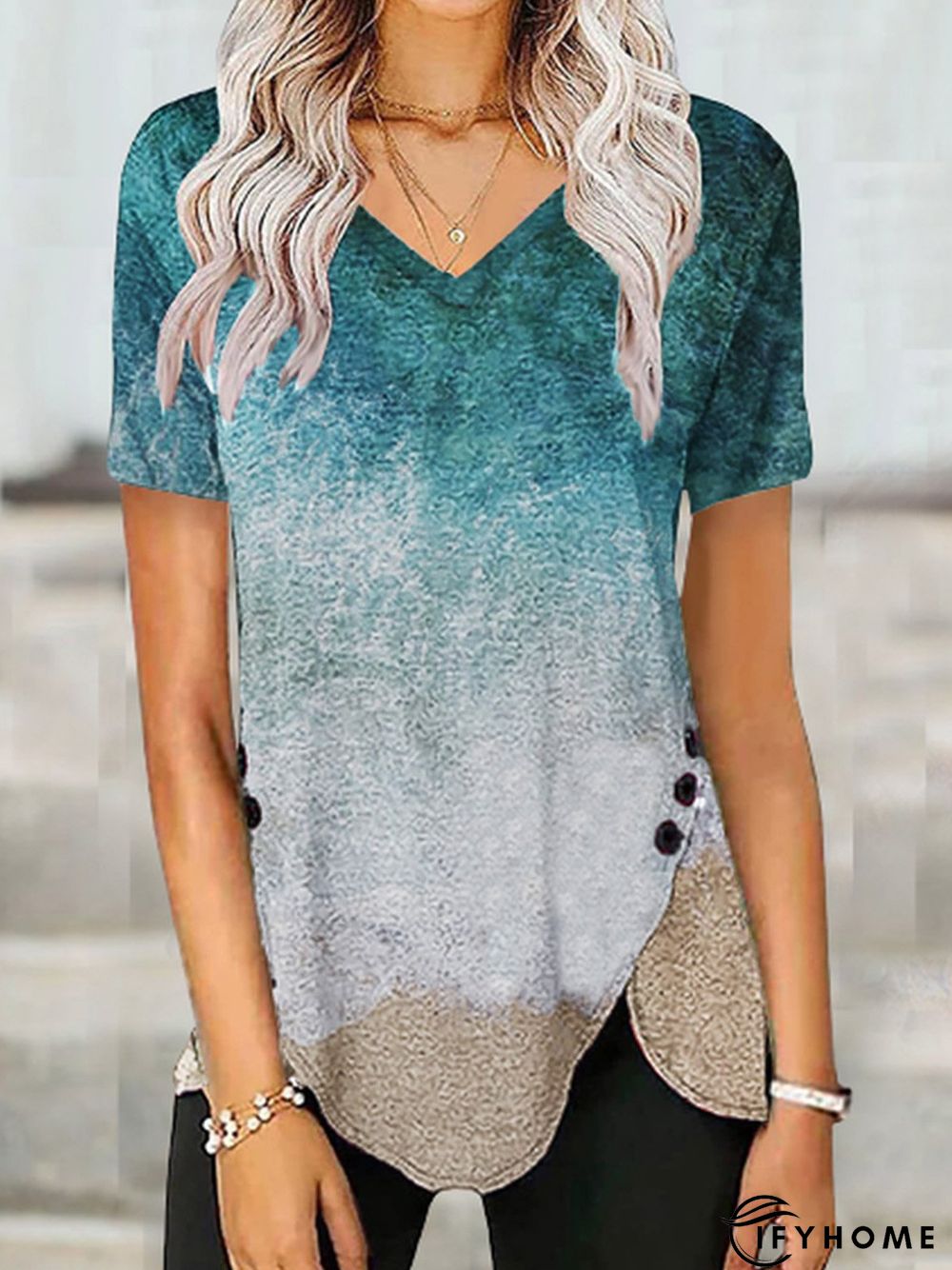 V Neck Vacation Regular Fit Short Sleeve Tunic T-Shirt | IFYHOME