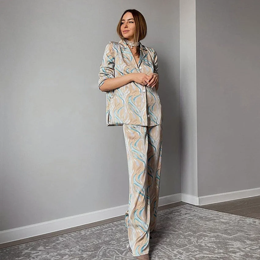 Abstract Pattern Trouser Suits