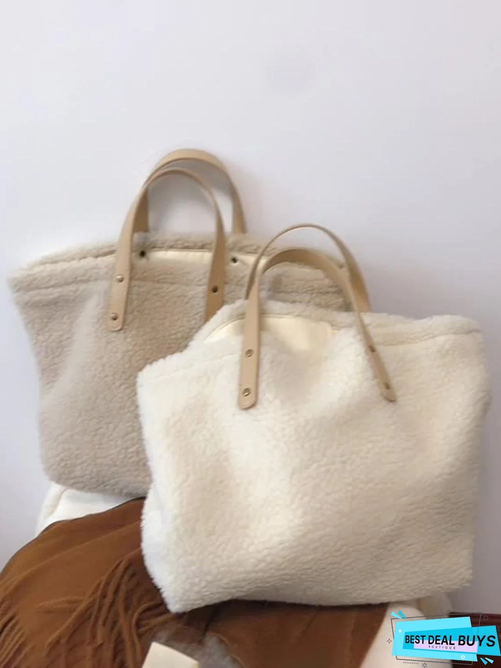 Pure Color Lambswool Large Capacity Handbag