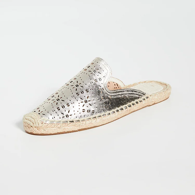 Champagne Espadrille Flats Round Toe Cut-Out Loafer Mules for Women |FSJ Shoes