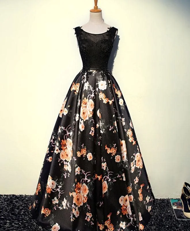 Stylish Lace Floral Pattern A Line Long Prom Dress, Evening Dresses
