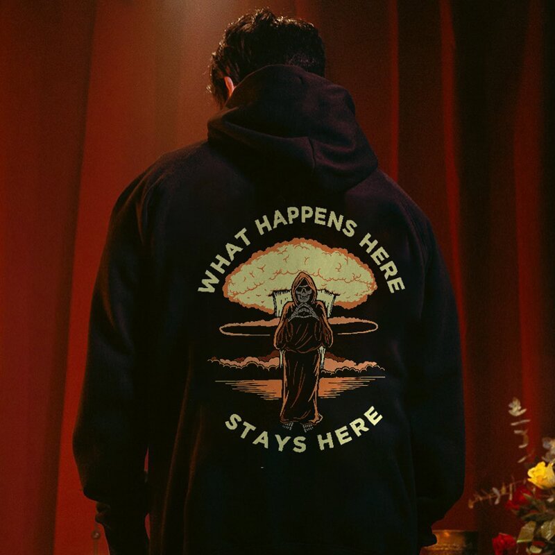 What Happens Here Stays Here Skeleton Printed Men's Hoodie -  