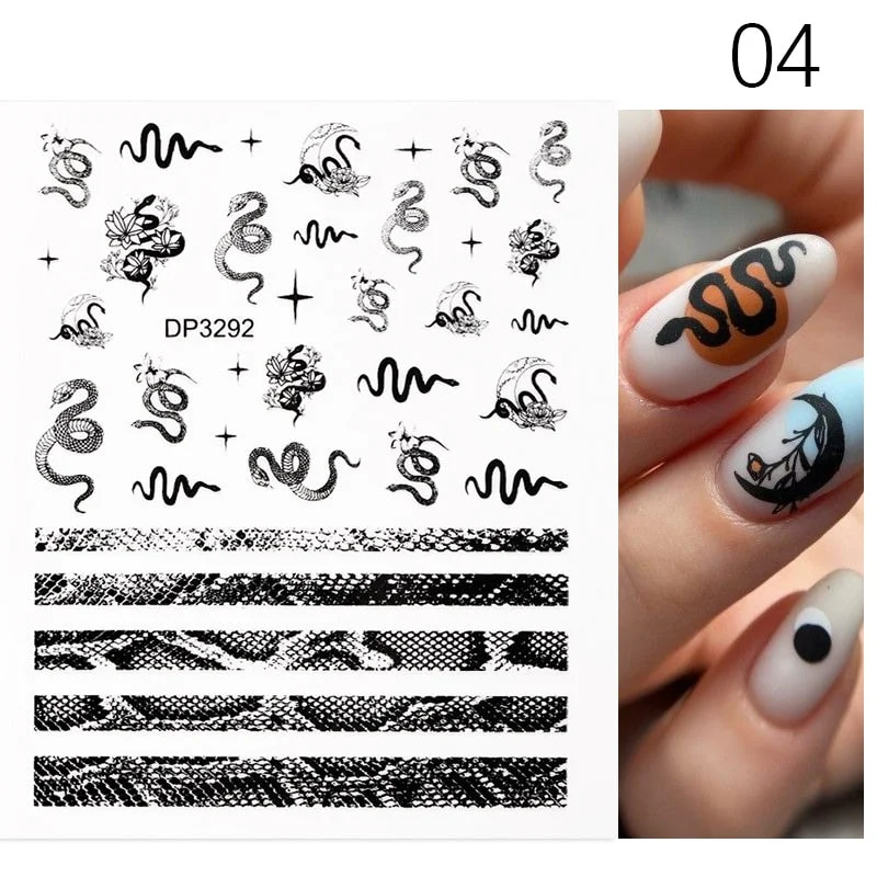 1 Pc Black Snake 3D Nail Stickers for Nails Geometry Animal Texture Design Manicure Dragon Nail Art Decals Sliders DIY Decor-Nail Inspo