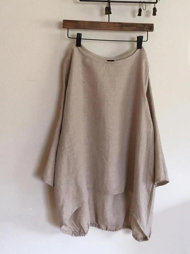 Khaki Long Sleeve Linen Shirts & Tops