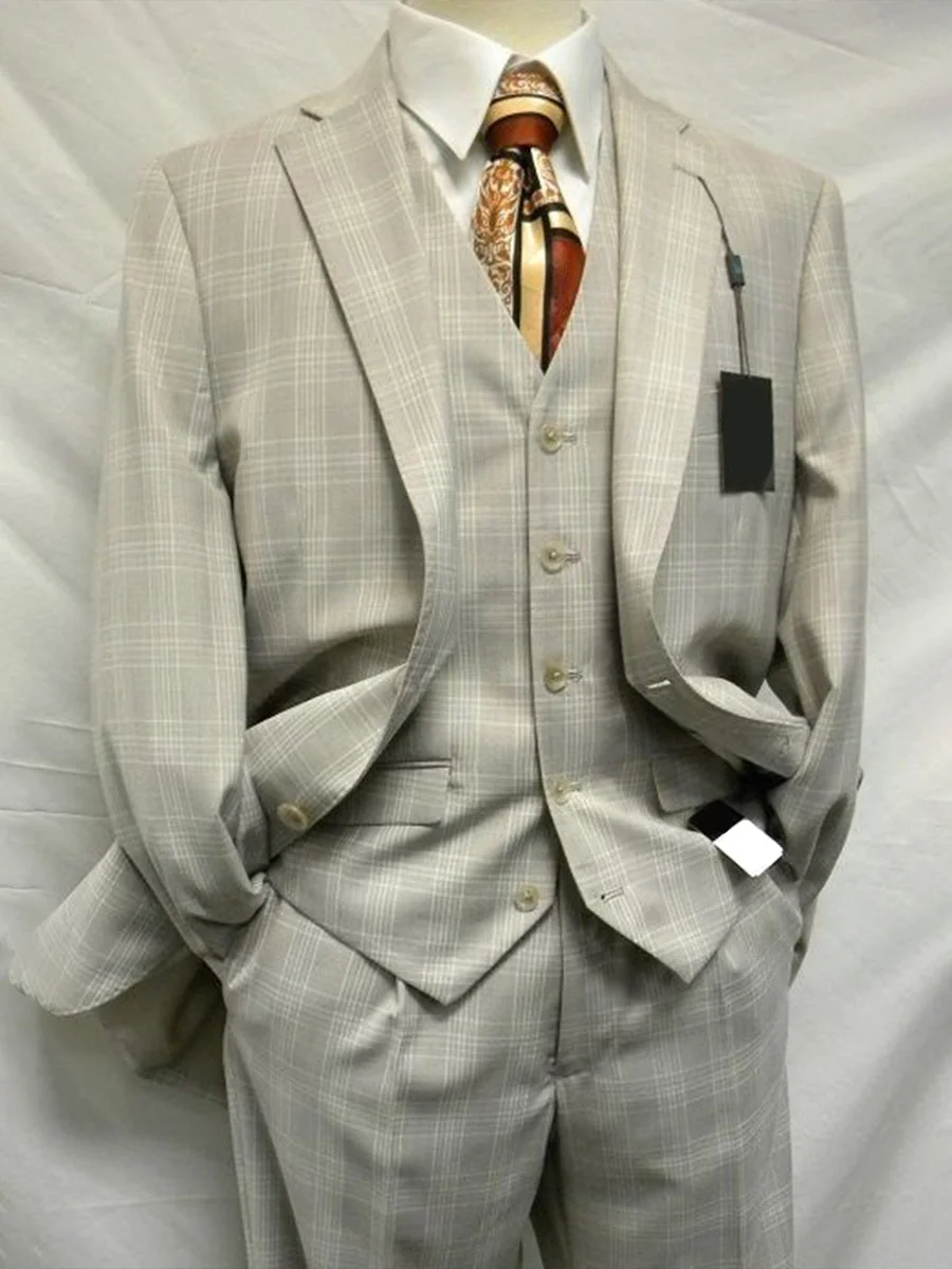 Men's Fashion Casual Gray Plaid Suit Jacket Two-Piece Pants Pack