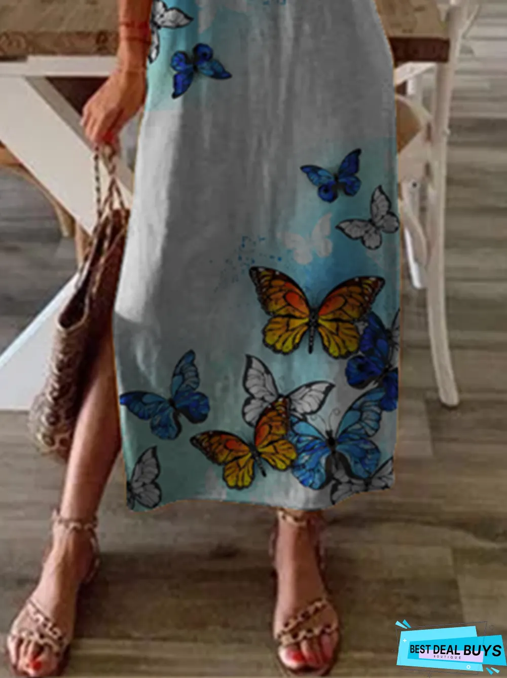 Boho Shift Butterfly Short Sleeve Knitting Dress