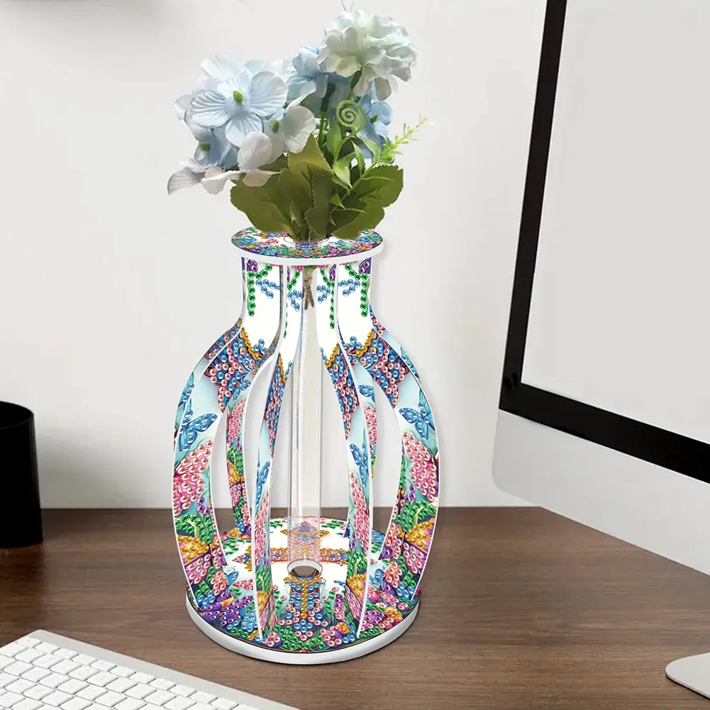 Acrylic Wood Cross 5D DIY Diamond Painting Flower Vase for Home Office Decor