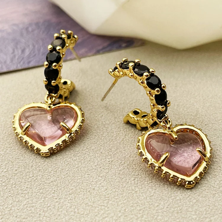 Half round pink heart-shaped earrings