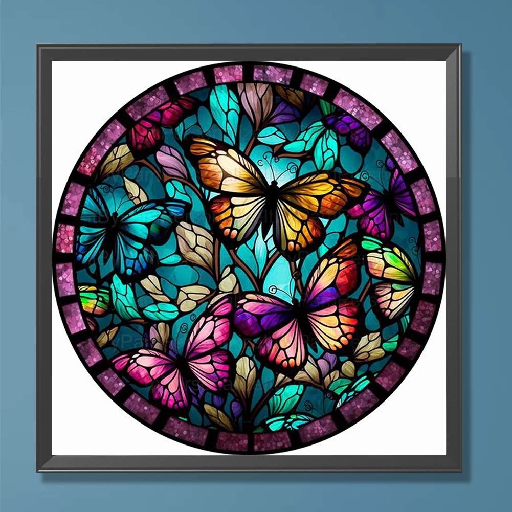 Diamond Painting - Full Round Drill - Stained Glass Butterfly(30*30cm)