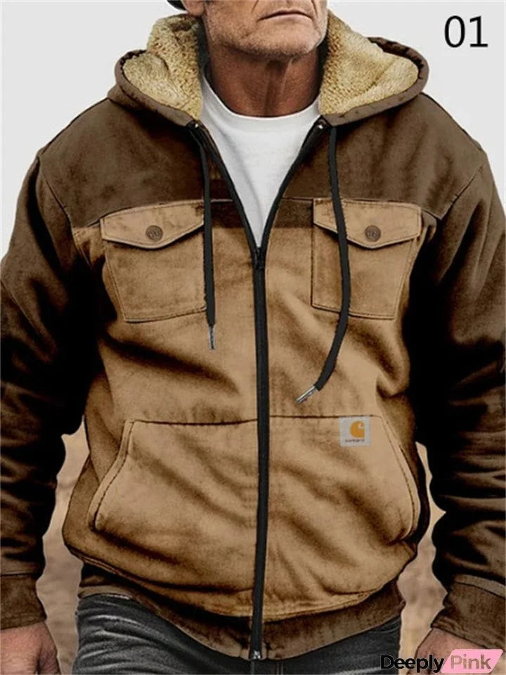 Winter Men's Fleece Lined Warm Hooded Coats