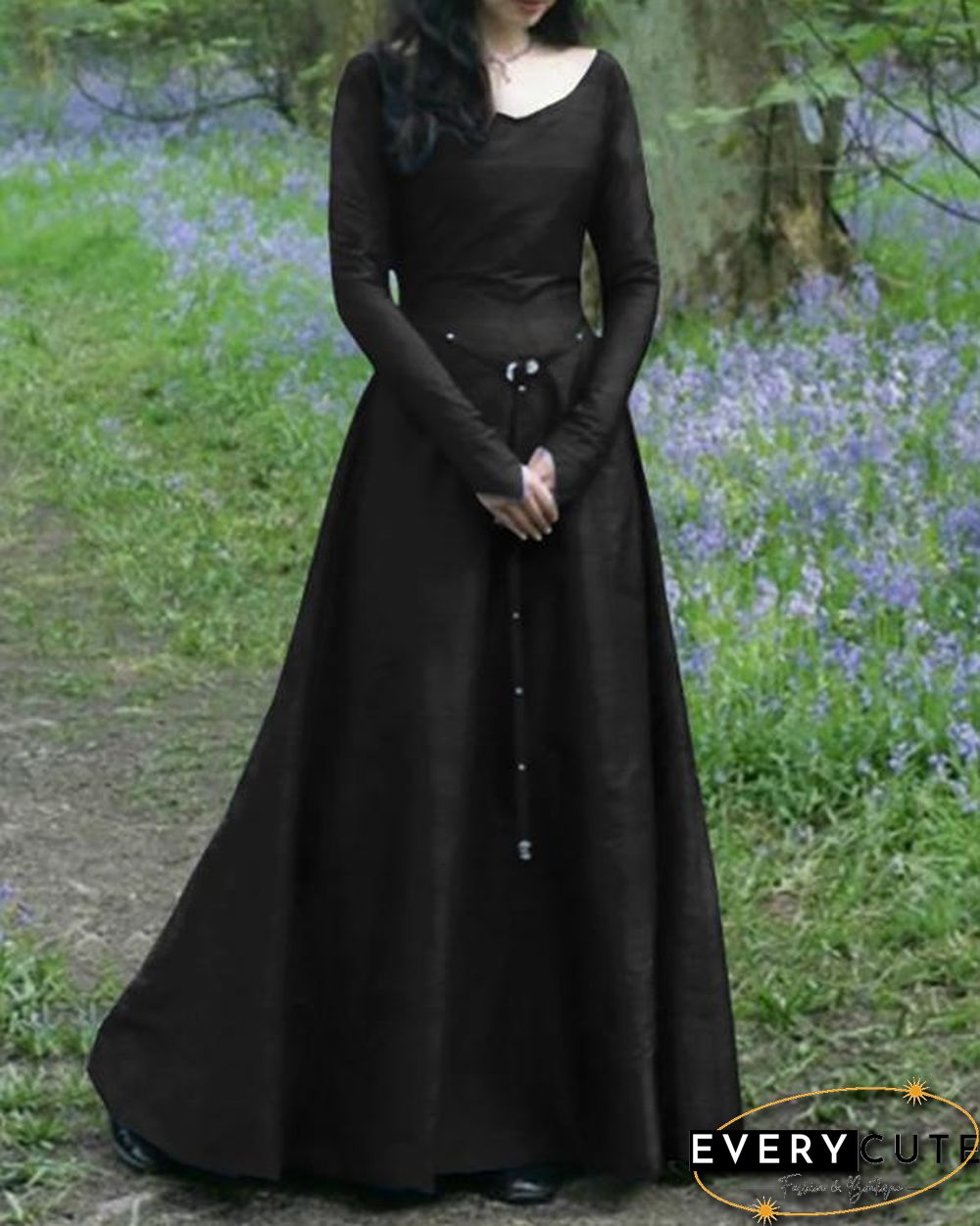 Classical Medieval Long Sleeve Round Neck Slim Ladies Dress