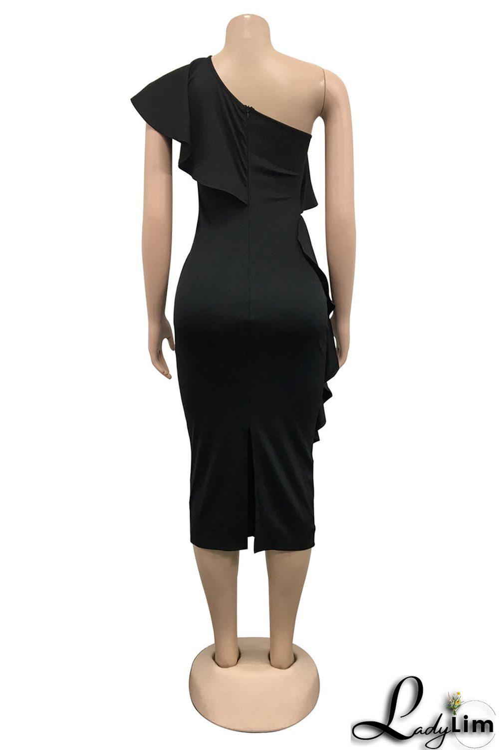 Rose Red Fashion Casual Solid Patchwork Backless Oblique Collar Short Sleeve Dress