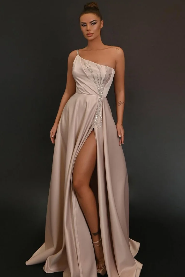 Daisda Sleeveless Halter Straps Split Prom Dress With Beads