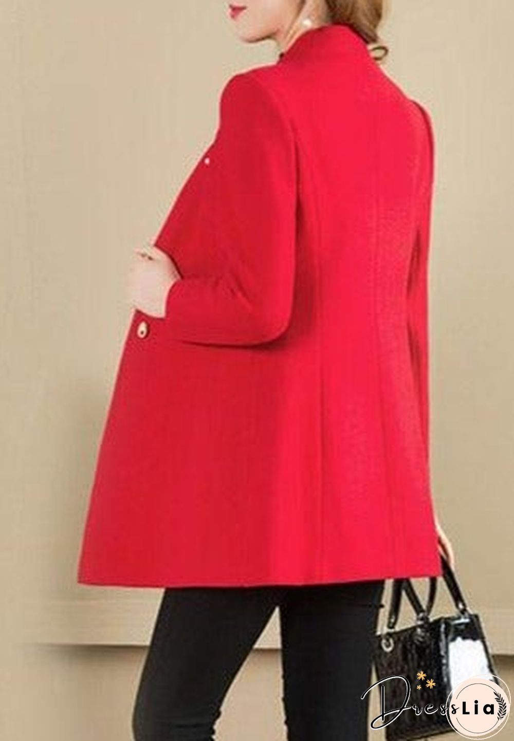 Collarless Autumn And Winter Mid Length Coat