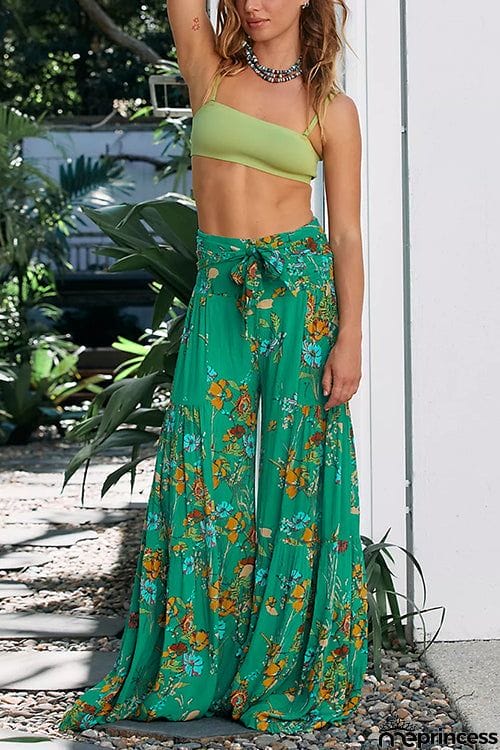 Print Belted Palazzo Pant