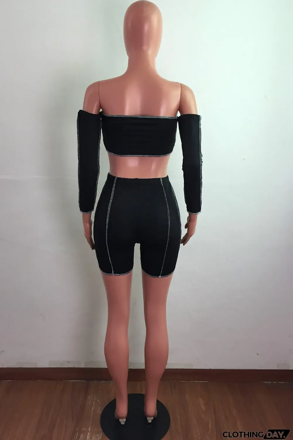 Grey Street Solid Bandage Strapless Long Sleeve Two Pieces