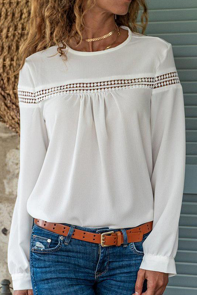 Casual Solid Hollowed Out Patchwork O Neck Blouses - Life is Beautiful for You - SheChoic