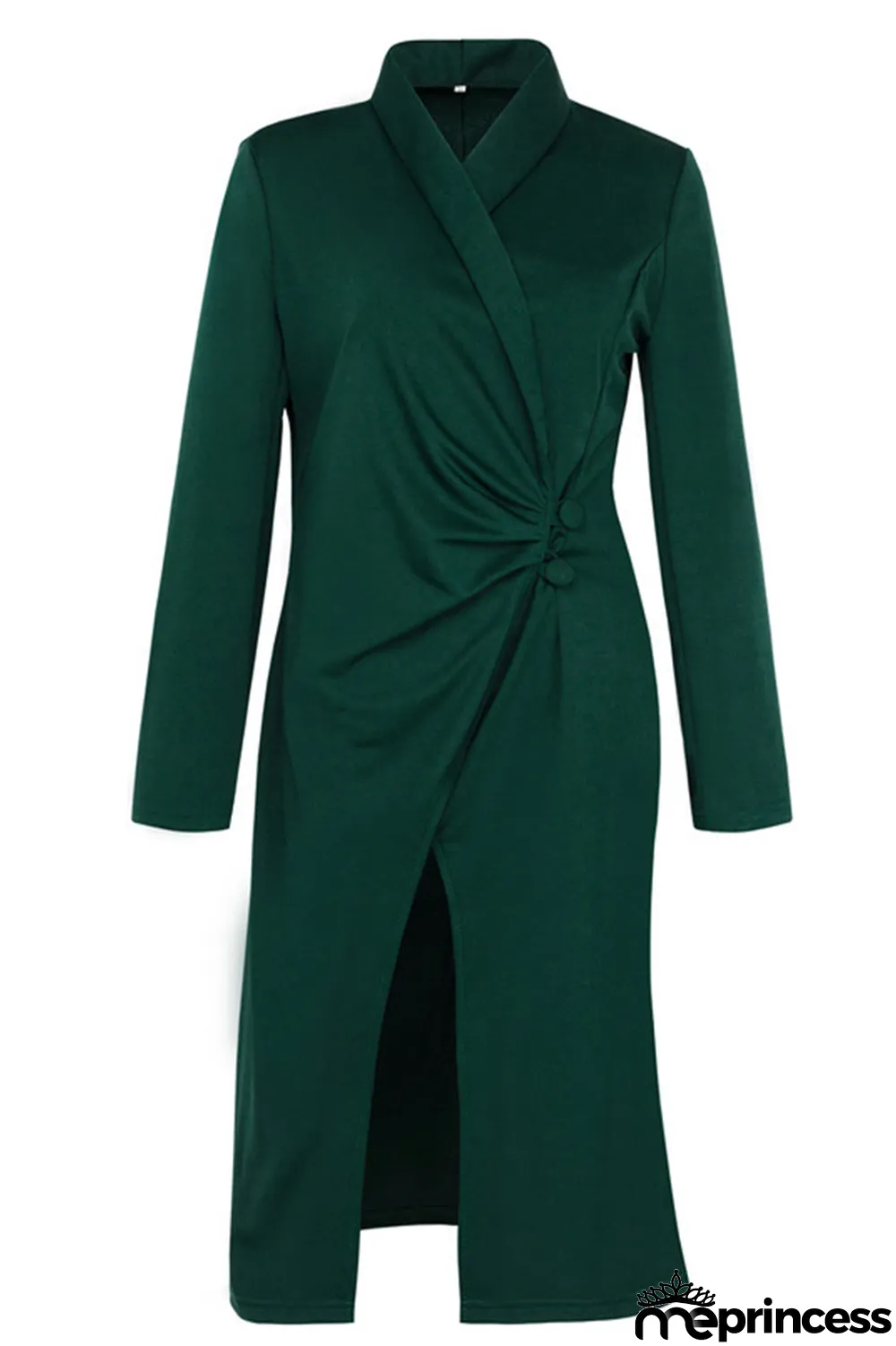 Sweet Elegant Slit Turndown Collar Wrapped Skirt Dresses(4 Colors)