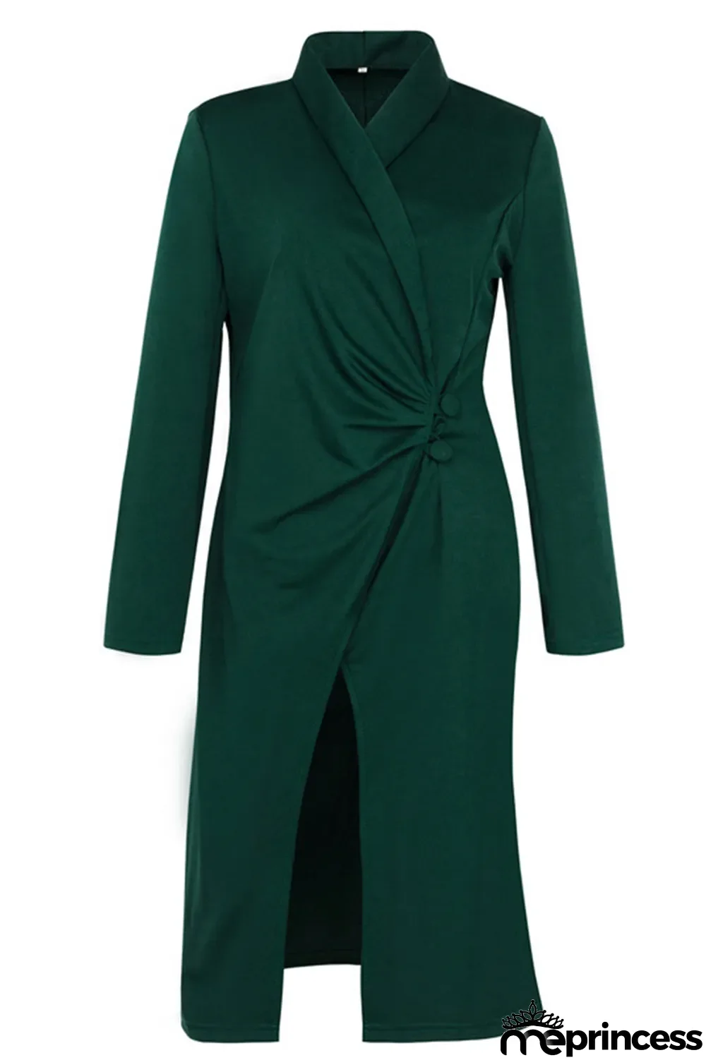 Sweet Elegant Slit Turndown Collar Wrapped Skirt Dresses(4 Colors)