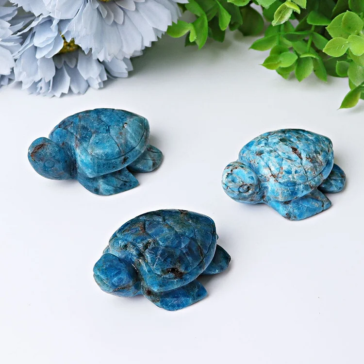 2.3" Blue Apatite Sea Turtle Crystal Carvings
