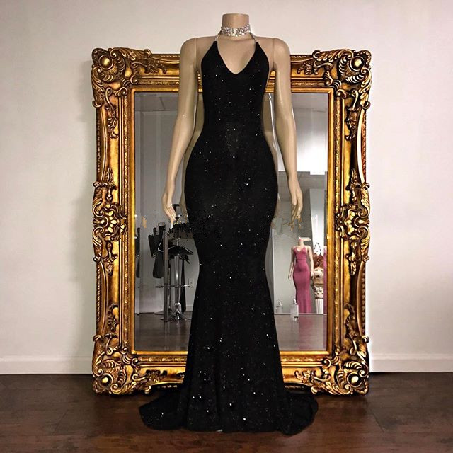 Elegant Halter V-Neck Mermaid Evening Dress With Sequins PD0626