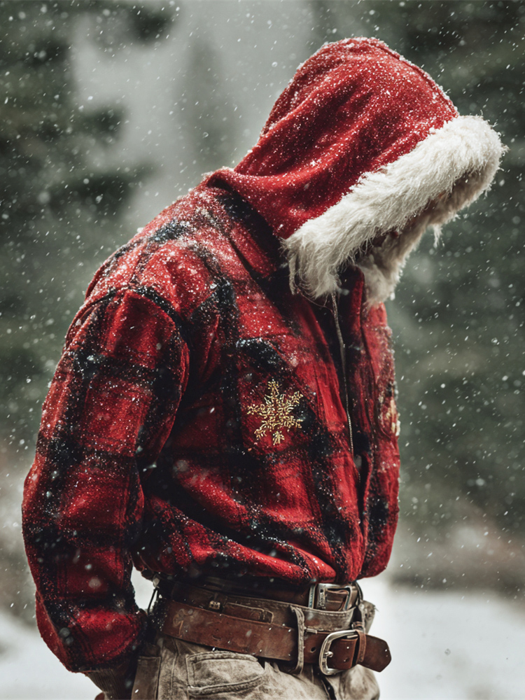 Christmas Vintage Plaid Pattern Men's Hooded Sweater elevenforest