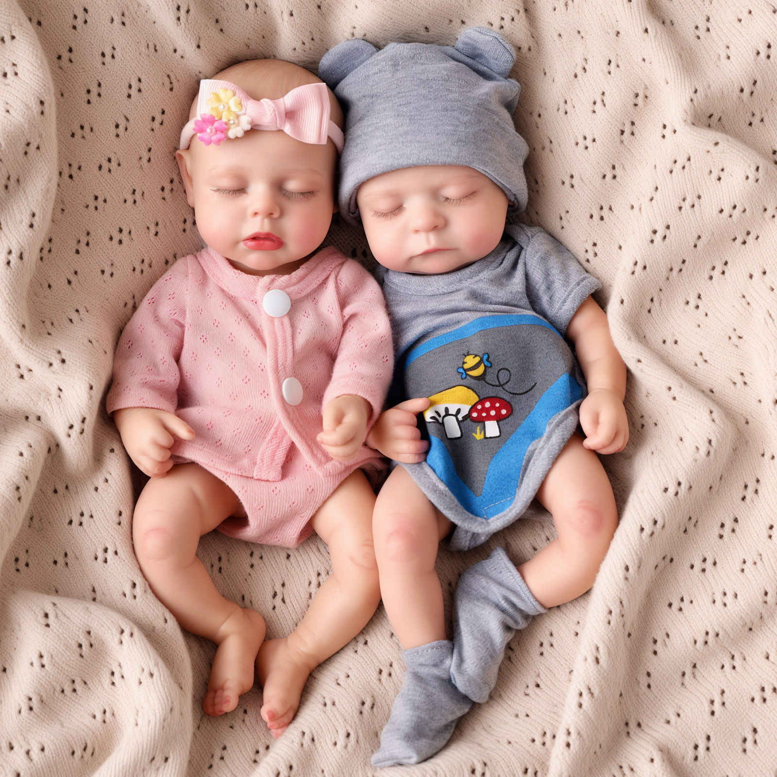 Babeside Noah 12' Realistic Silicone Sleeping Baby Little Infant Boy Best Gift for Kids Pink-12 Inches-Twins