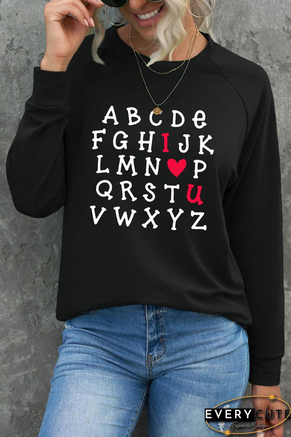 Valentine Letter Heart Print Long Sleeve Graphic Sweatshirt