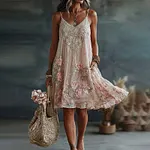 Women's Floral Roses Art Print Casual Suspender Mini Dress - Image 2