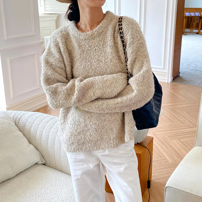 Uveng Uveng And Winter New Jacket Sweater Women Thick Lazy Style French Loose Collar Sweater Long-Sleeved Women's Clothing