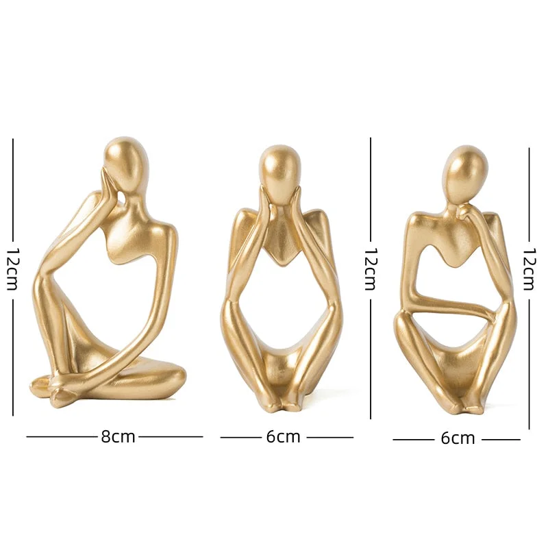 Golden Abstract Sculpture Home Accessories Modern Resin Figurines Office Desk Decor Resin Art Miniatures Living Room Decorative