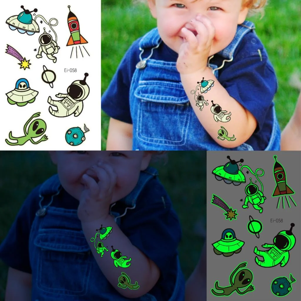 Sdrawing Glow In The Dark Temporary Tattoos For Kids Boys Kids Fake Luminous Tattoo Flash Animal Cartoon Party Favor Set Glowing Zoo